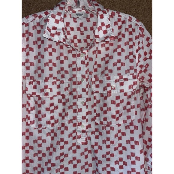 Madewell Womens Market Popover Crosshatch Ikat Shirt Size L Red White - Picture 4 of 7
